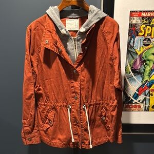 Life in Progress Red Utility Jacket with Gray Hood - small